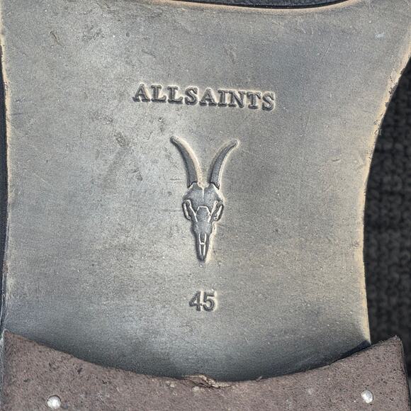 ALLSAINTS HARLAND MEN’S CAP‑TOE LEATHER LACE-UP COMBAT BOOTS – BLACK – SIZE 12